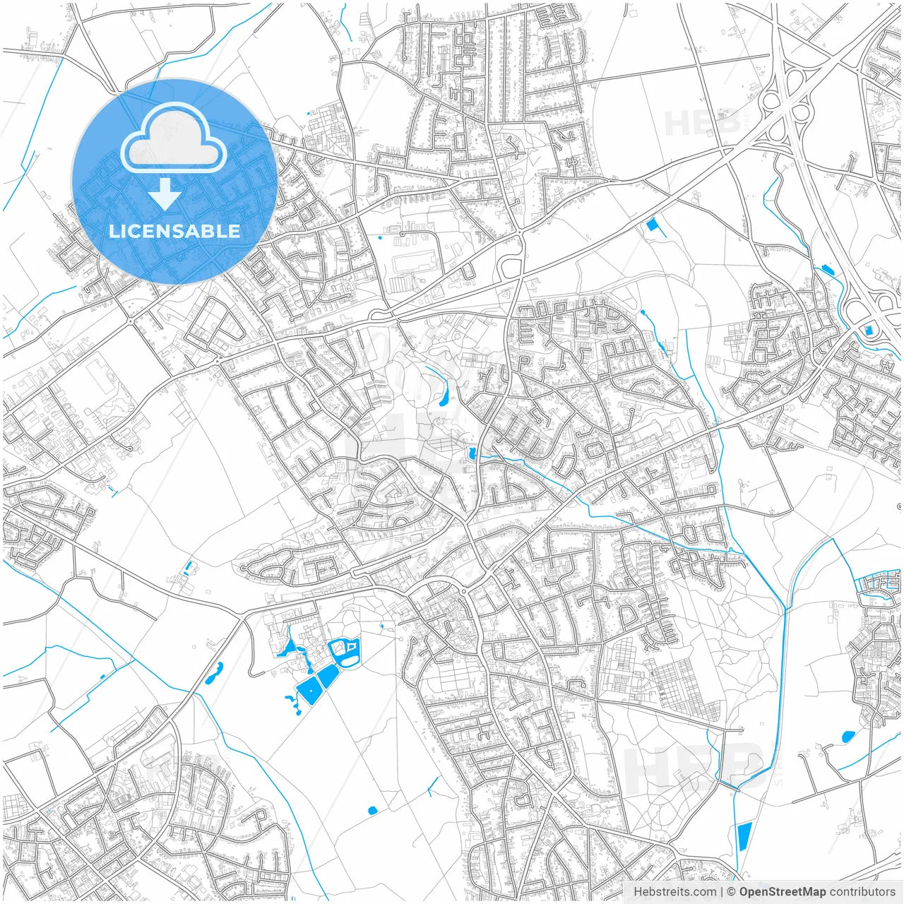 Herten, North Rhine-Westphalia, Germany, city map with high resolution roads.