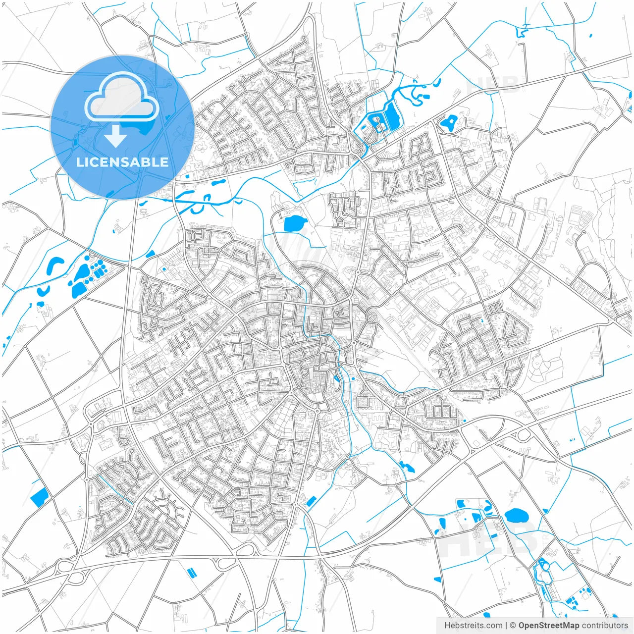 Borken, North Rhine-Westphalia, Germany, city map with high resolution roads.