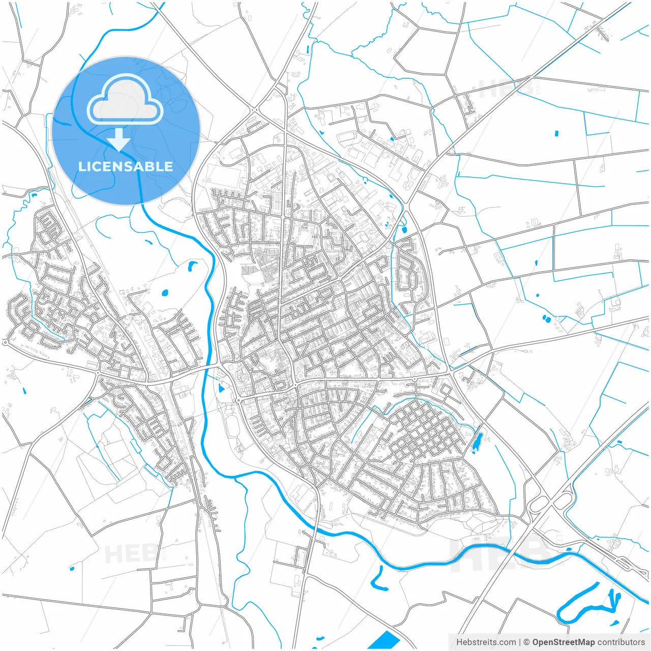 Greven, North Rhine-Westphalia, Germany, city map with high resolution roads.