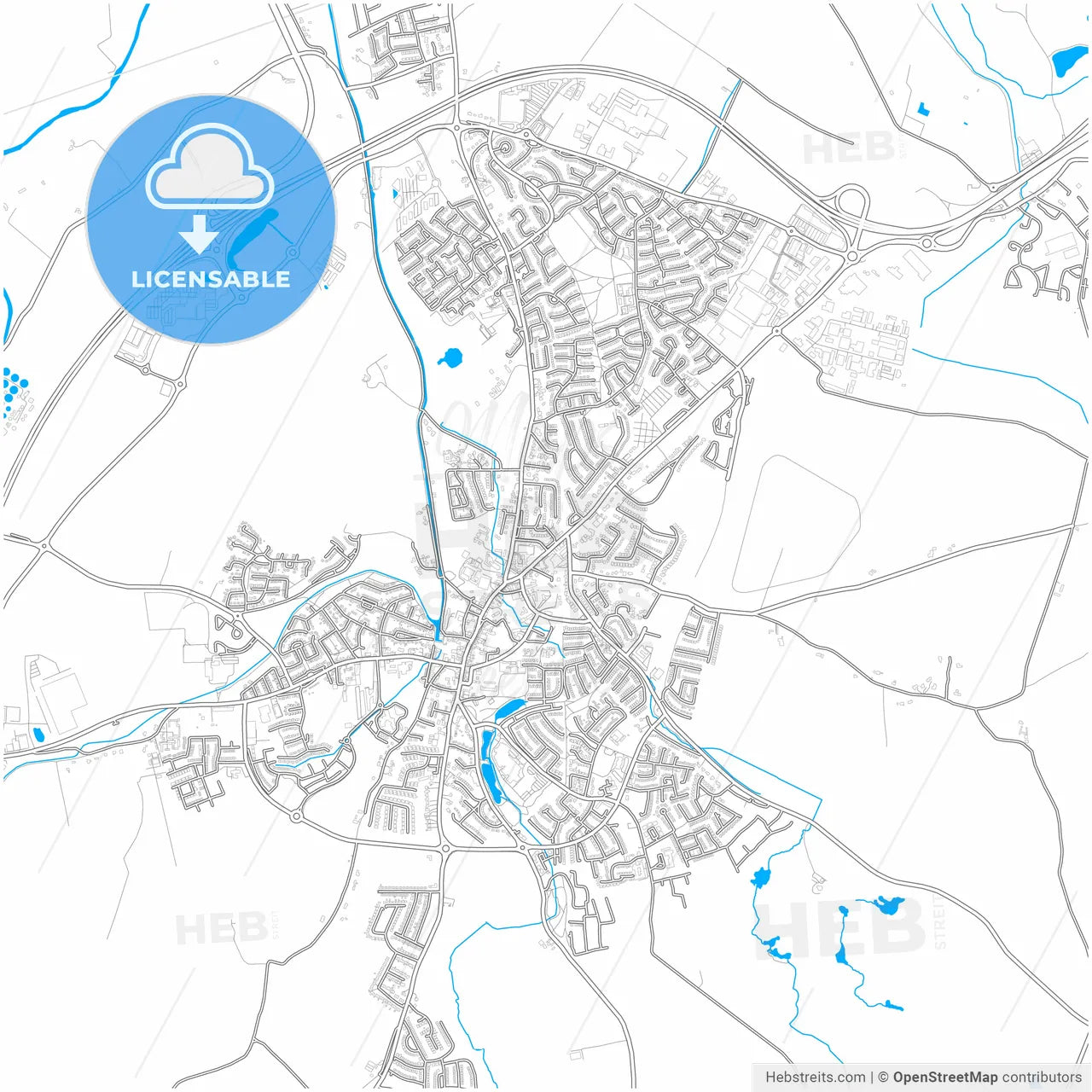 Naas, County Kildare, Ireland, city map with high resolution roads.