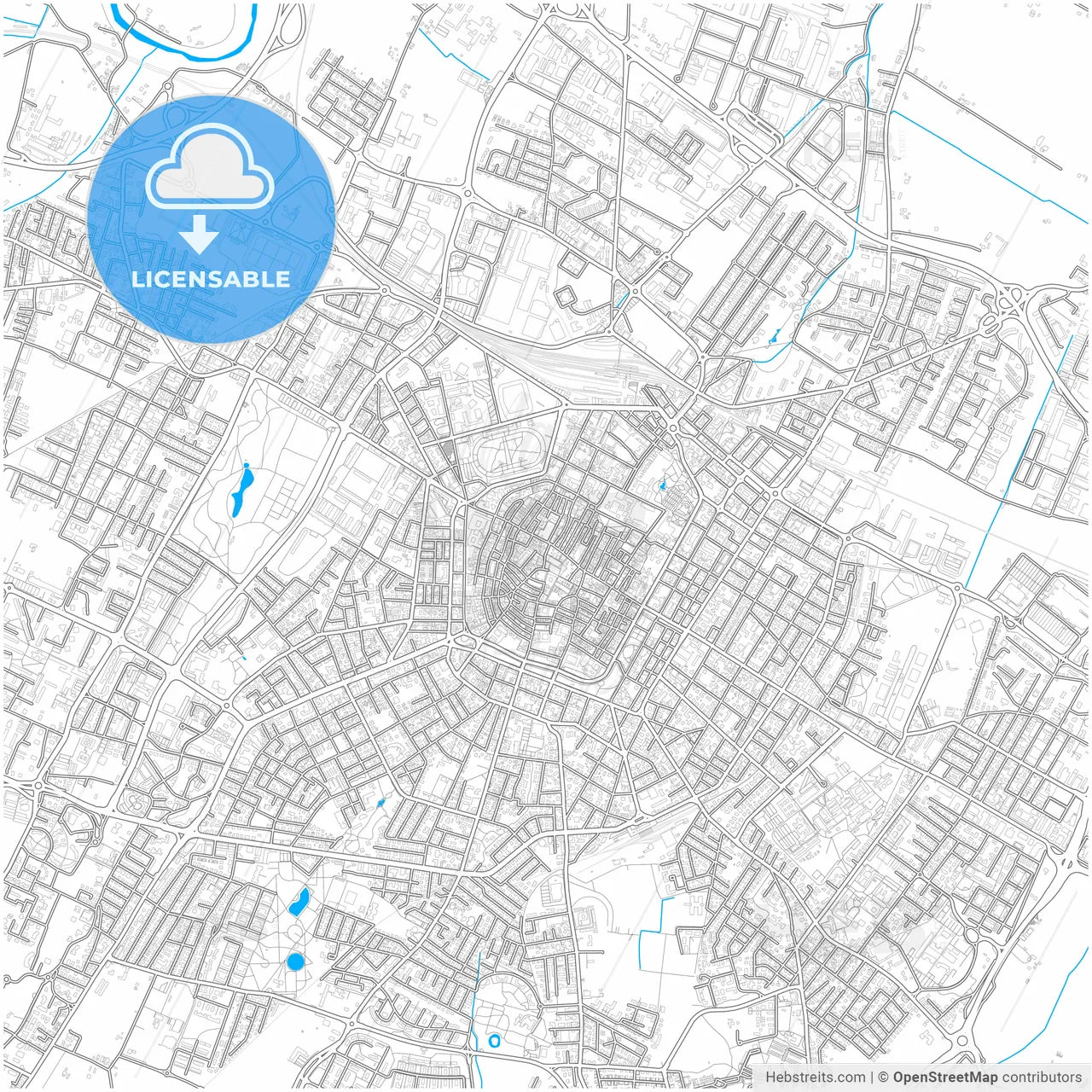 Modena, Emilia-Romagna, Italy, city map with high resolution roads.