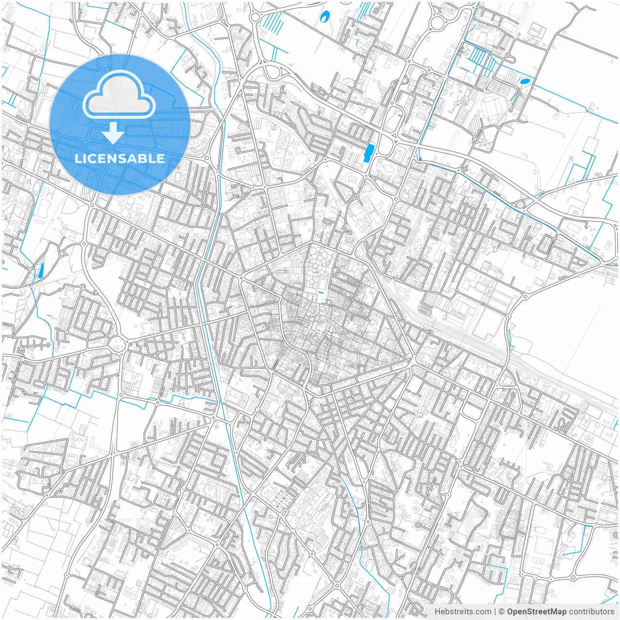 Reggio Emilia, Emilia-Romagna, Italy, city map with high resolution roads.