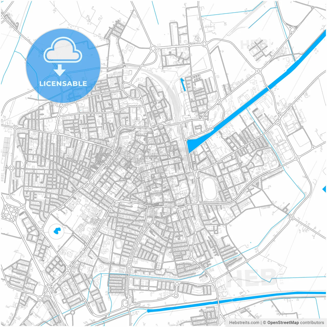 Ravenna, Emilia-Romagna, Italy, city map with high resolution roads.