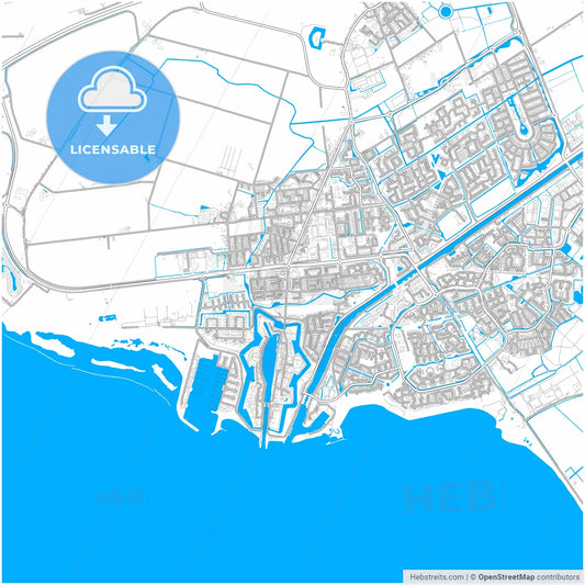Hellevoetsluis, South Holland, Netherlands, city map with high resolution roads.
