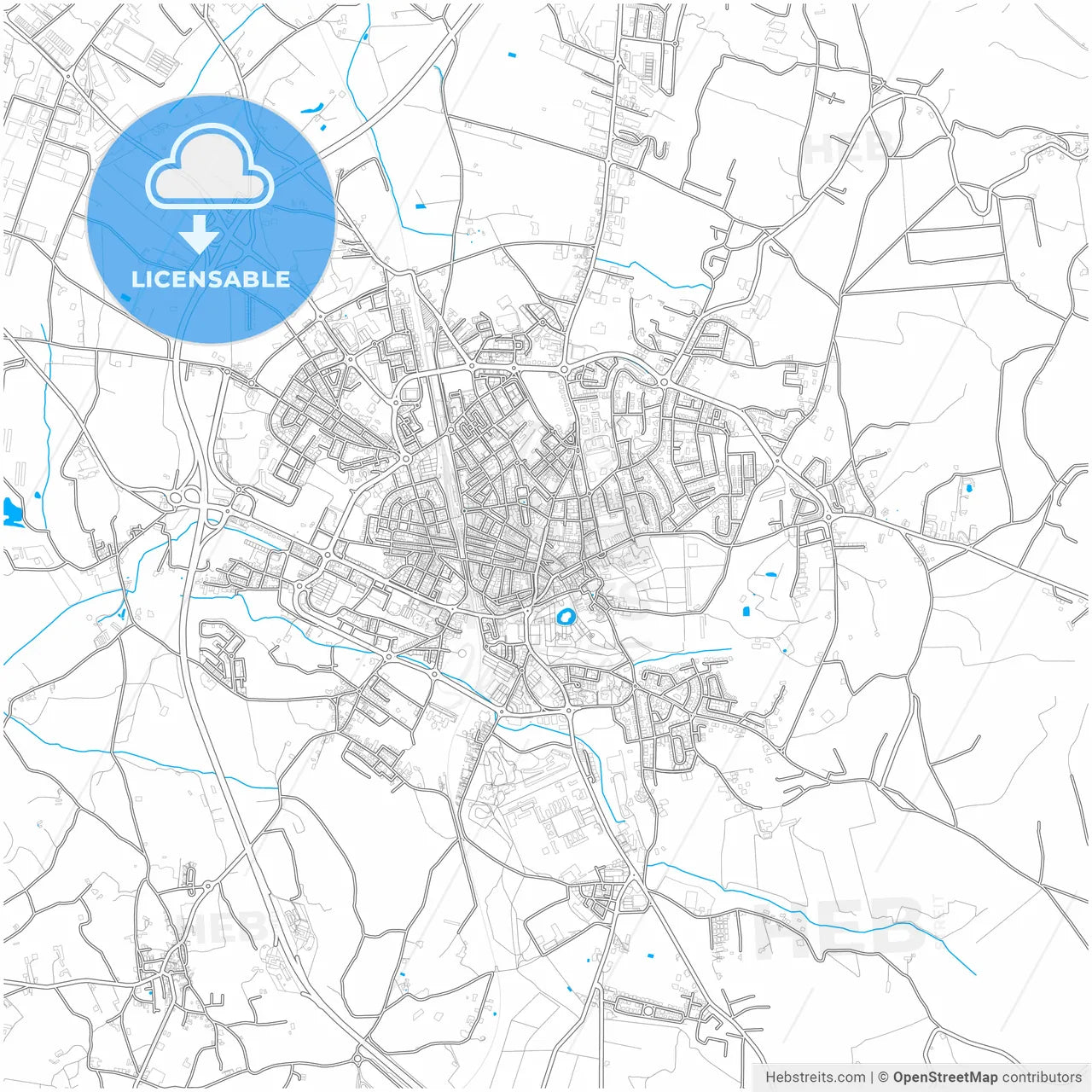 Caldas da Rainha, Leiria, Portugal, city map with high resolution roads.