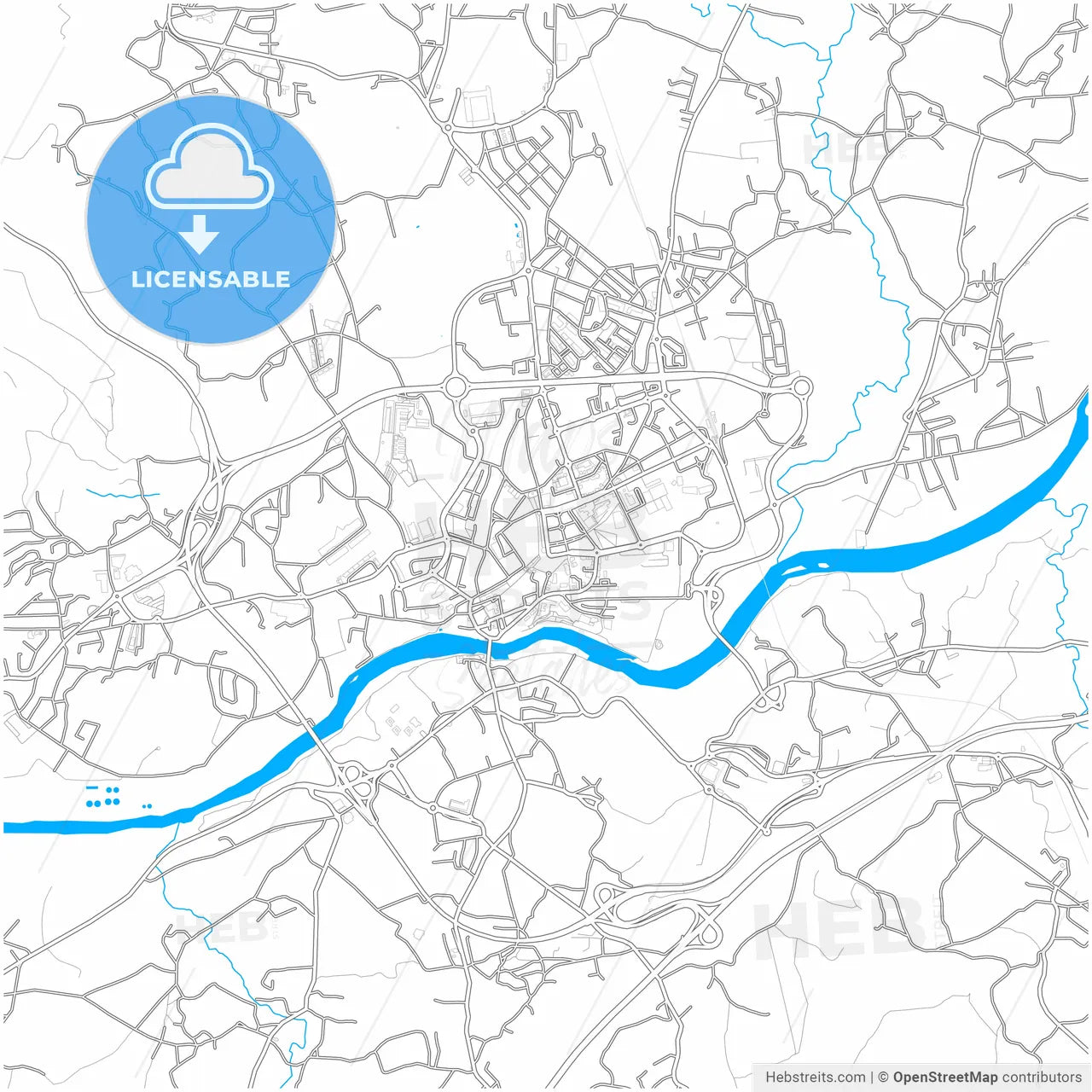 Barcelos, Braga, Portugal, city map with high resolution roads.