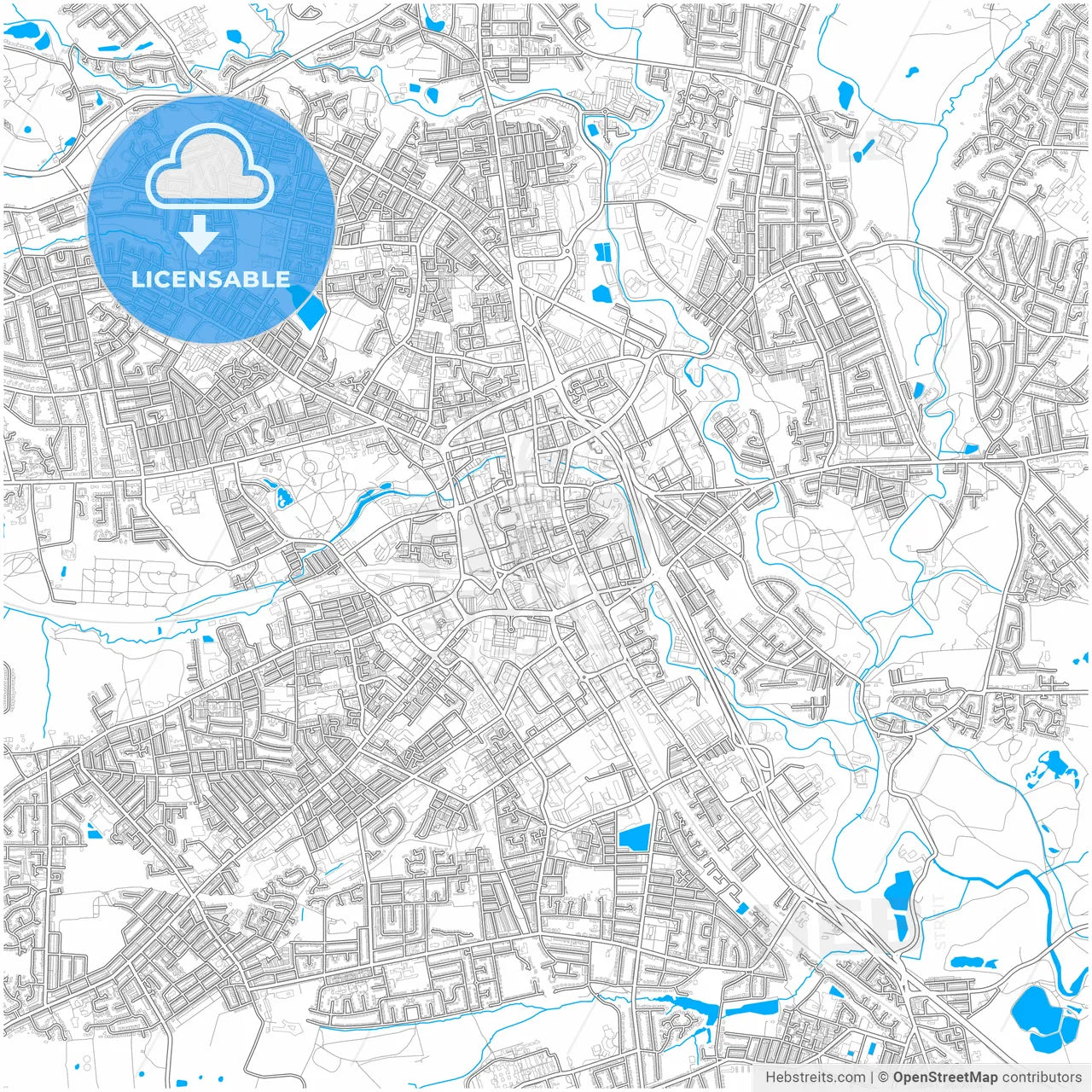 Bolton, North West England, England, city map with high resolution roads.