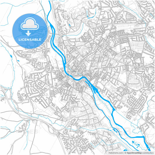 Exeter, South West England, England, city map with high resolution roads.
