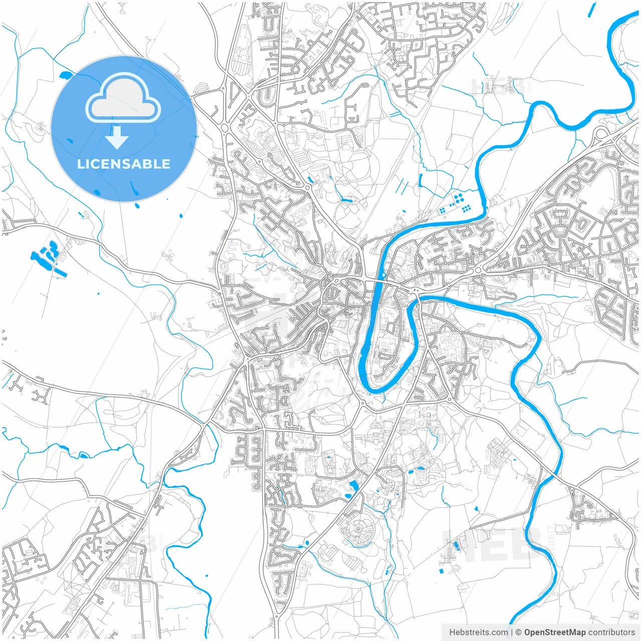 Durham, North East England, England, city map with high resolution roads.