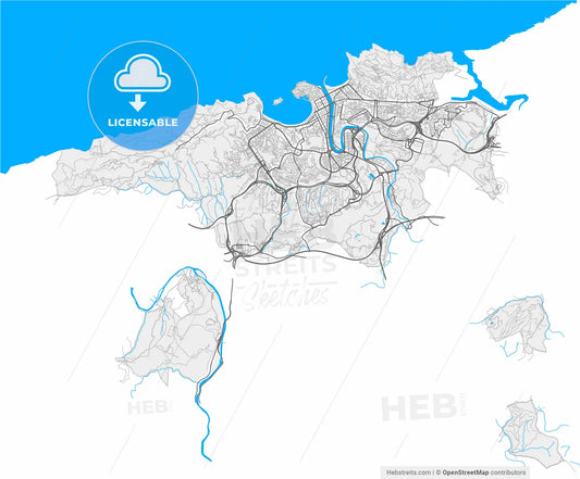 Donostia / San Sebastián, Gipuzkoa, Spain, high resolution vector map - Instant download PDF and JPG