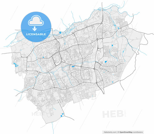 Harlow, East of England, England, high resolution vector map - Instant download PDF and JPG