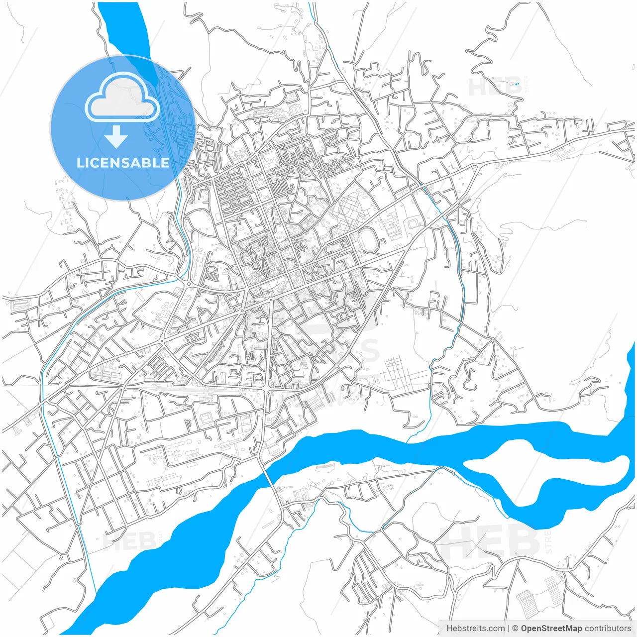 Elbasan, Albania, city map with high resolution roads.