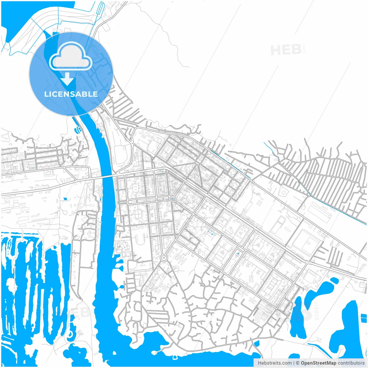 Mingachevir, Azerbaijan, city map with high resolution roads.