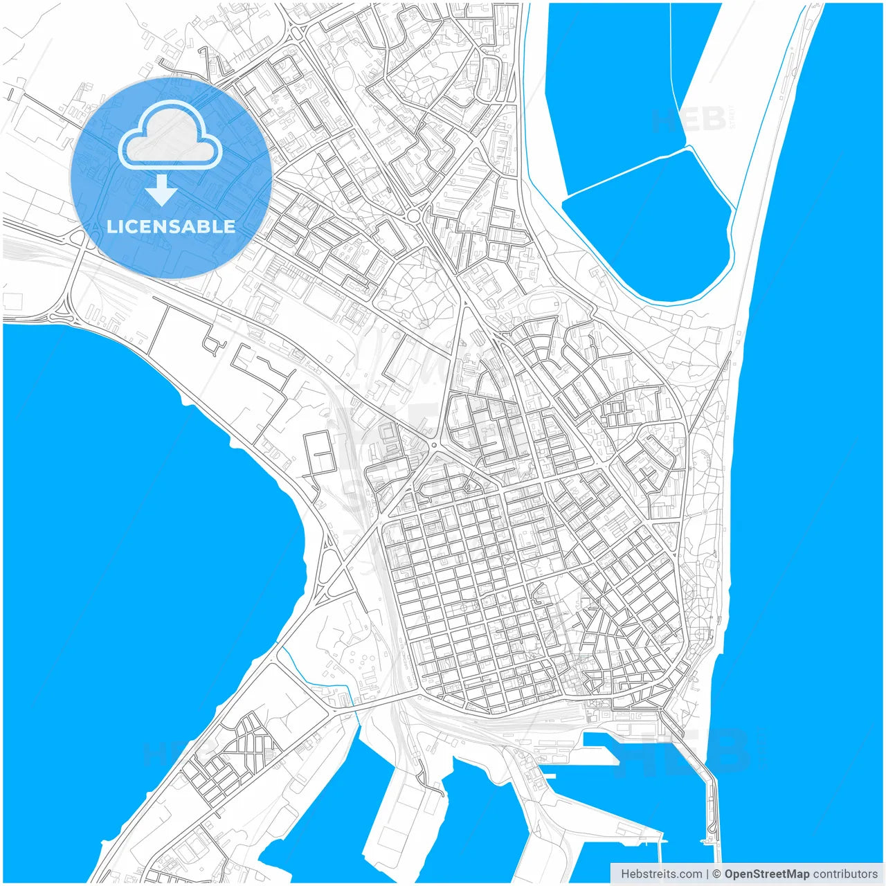 Бургас, Bulgaria, city map with high resolution roads.