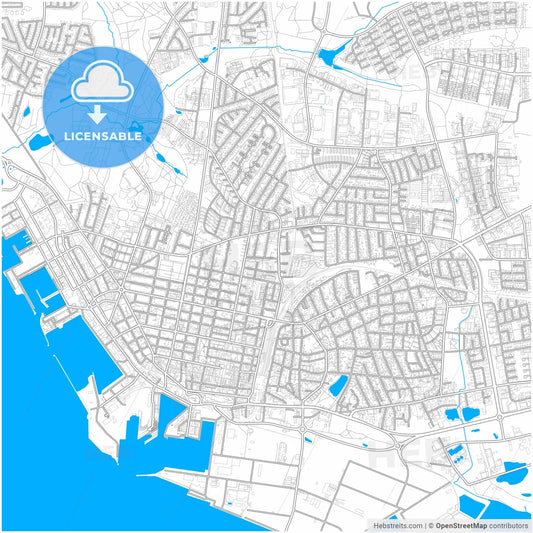 Esbjerg Municipality, Denmark, city map with high resolution roads.