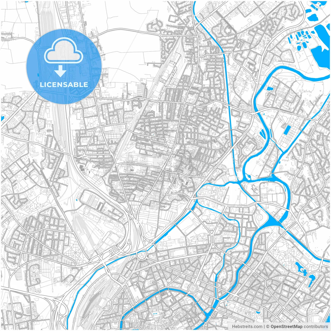 Schiltigheim, Bas-Rhin, France, city map with high resolution roads.