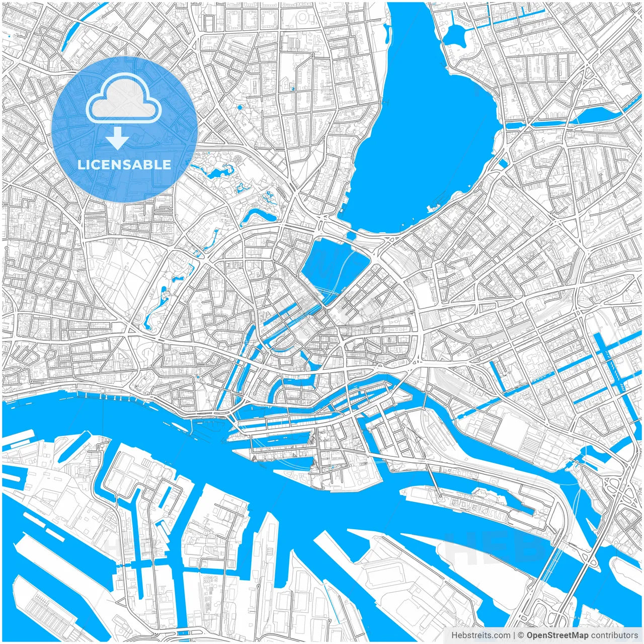 Hamburg, Germany, city map with high resolution roads.