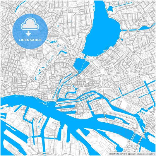 Hamburg, Germany, city map with high resolution roads.