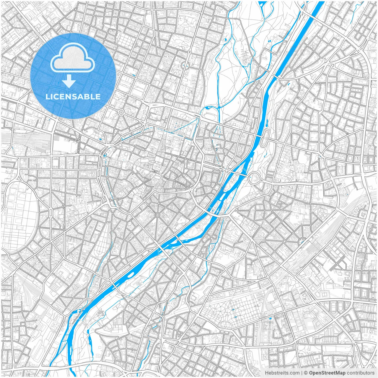 München, Bavaria, Germany, city map with high resolution roads.