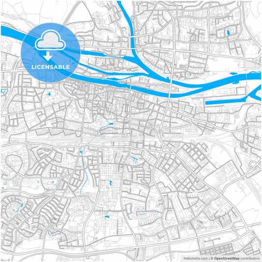 Regensburg, Bavaria, Germany, city map with high resolution roads.