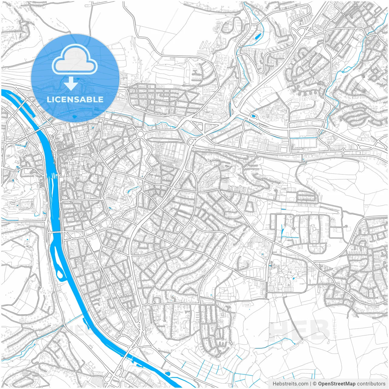 Wurzburg, Bavaria, Germany, city map with high resolution roads.