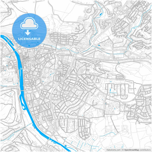 Wurzburg, Bavaria, Germany, city map with high resolution roads.