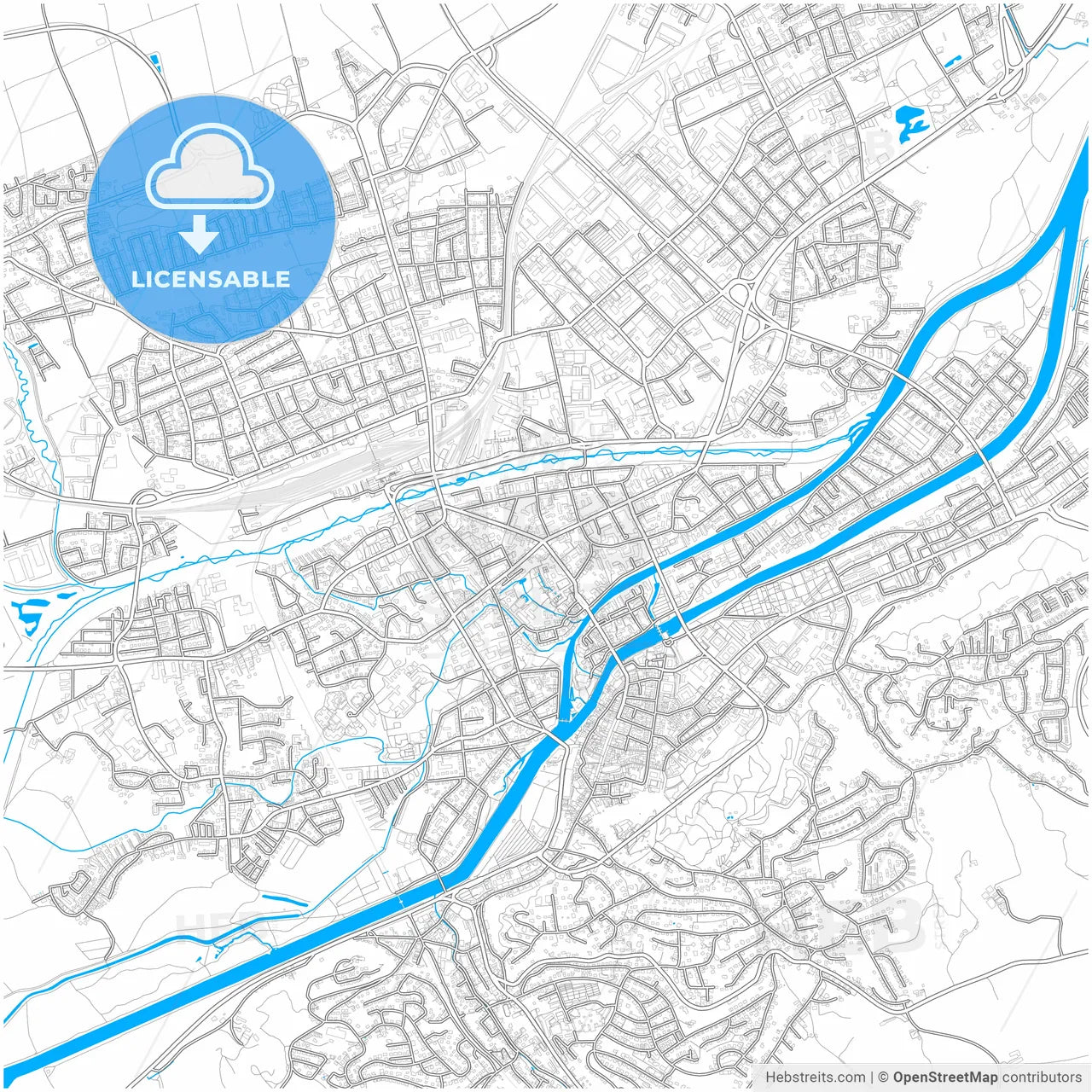 Landshut, Bavaria, Germany, city map with high resolution roads.