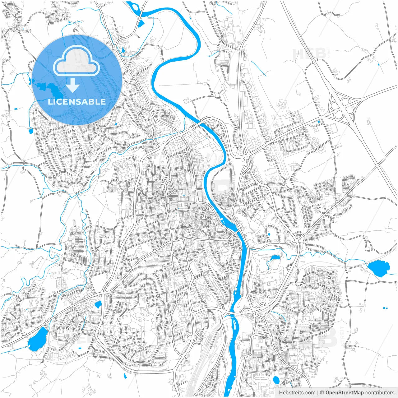 Kempten (Allgau), Bavaria, Germany, city map with high resolution roads.