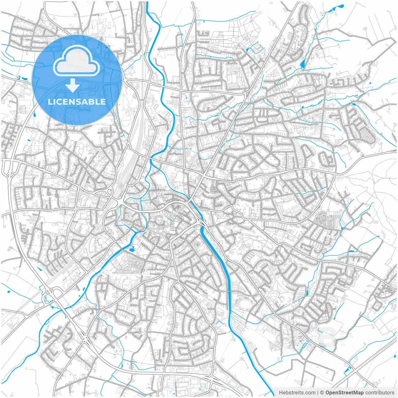 Herford, North Rhine-Westphalia, Germany, city map with high resolution roads.