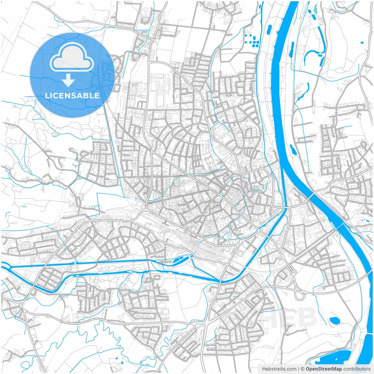 Rosenheim, Bavaria, Germany, city map with high resolution roads.