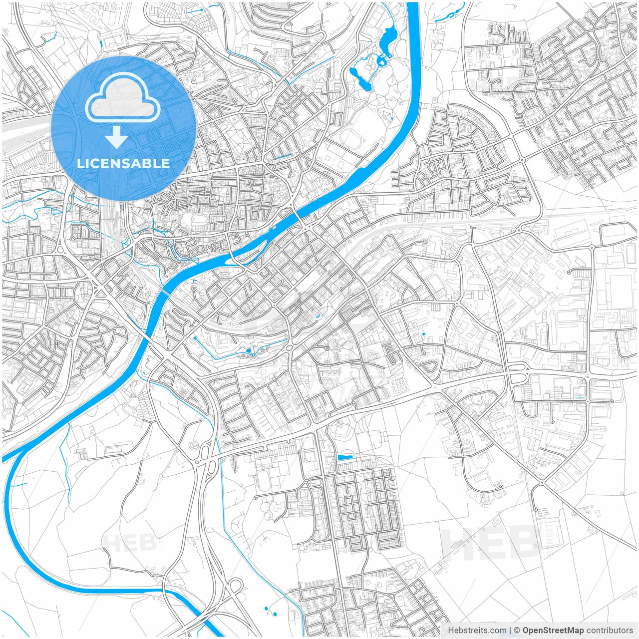 Neu-Ulm, Bavaria, Germany, city map with high resolution roads.