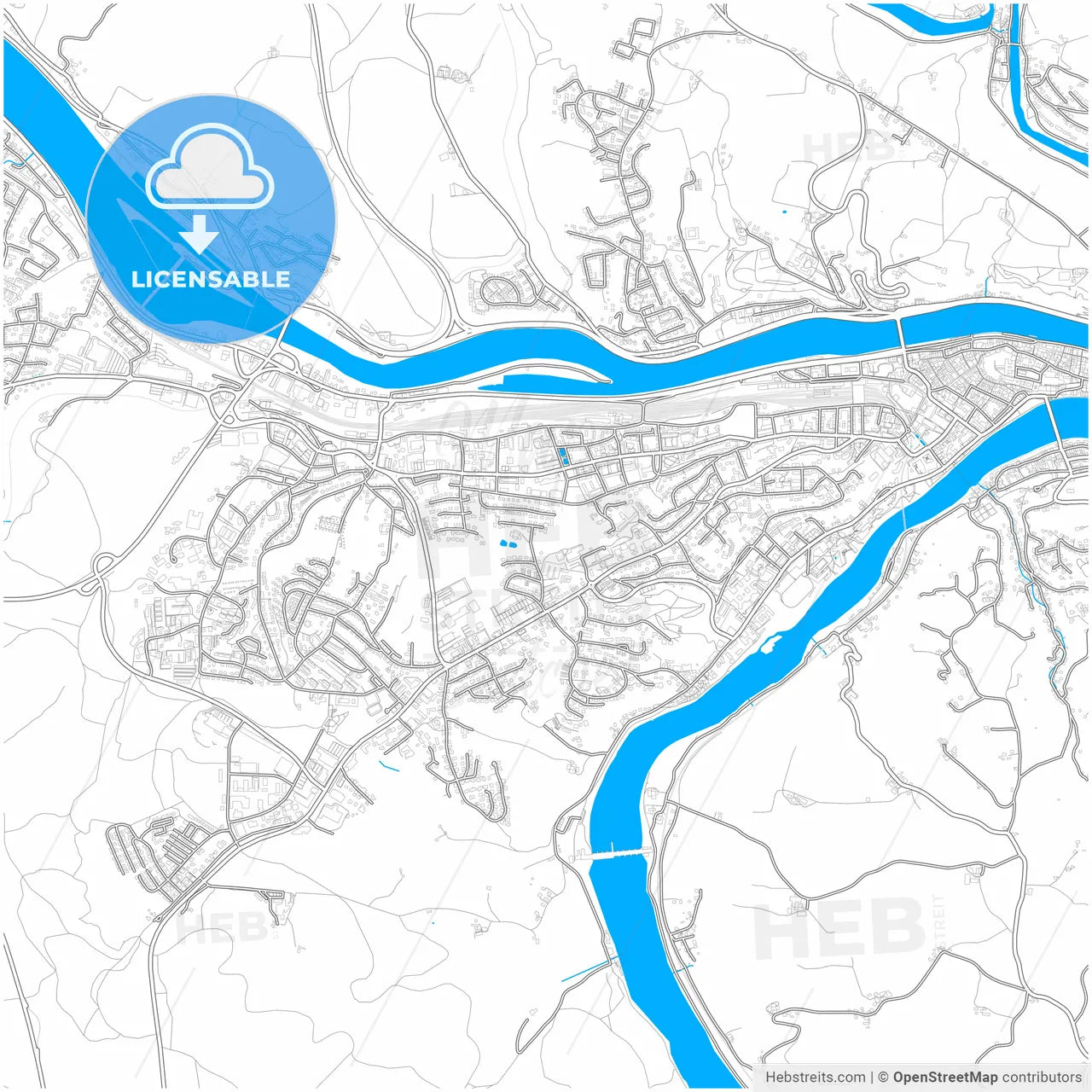 Passau, Bavaria, Germany, city map with high resolution roads.