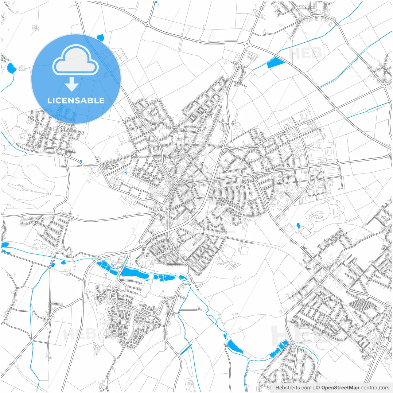 Alsdorf, North Rhine-Westphalia, Germany, city map with high resolution roads.