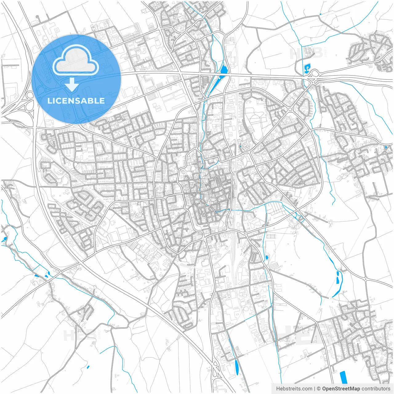 Memmingen, Bavaria, Germany, city map with high resolution roads.