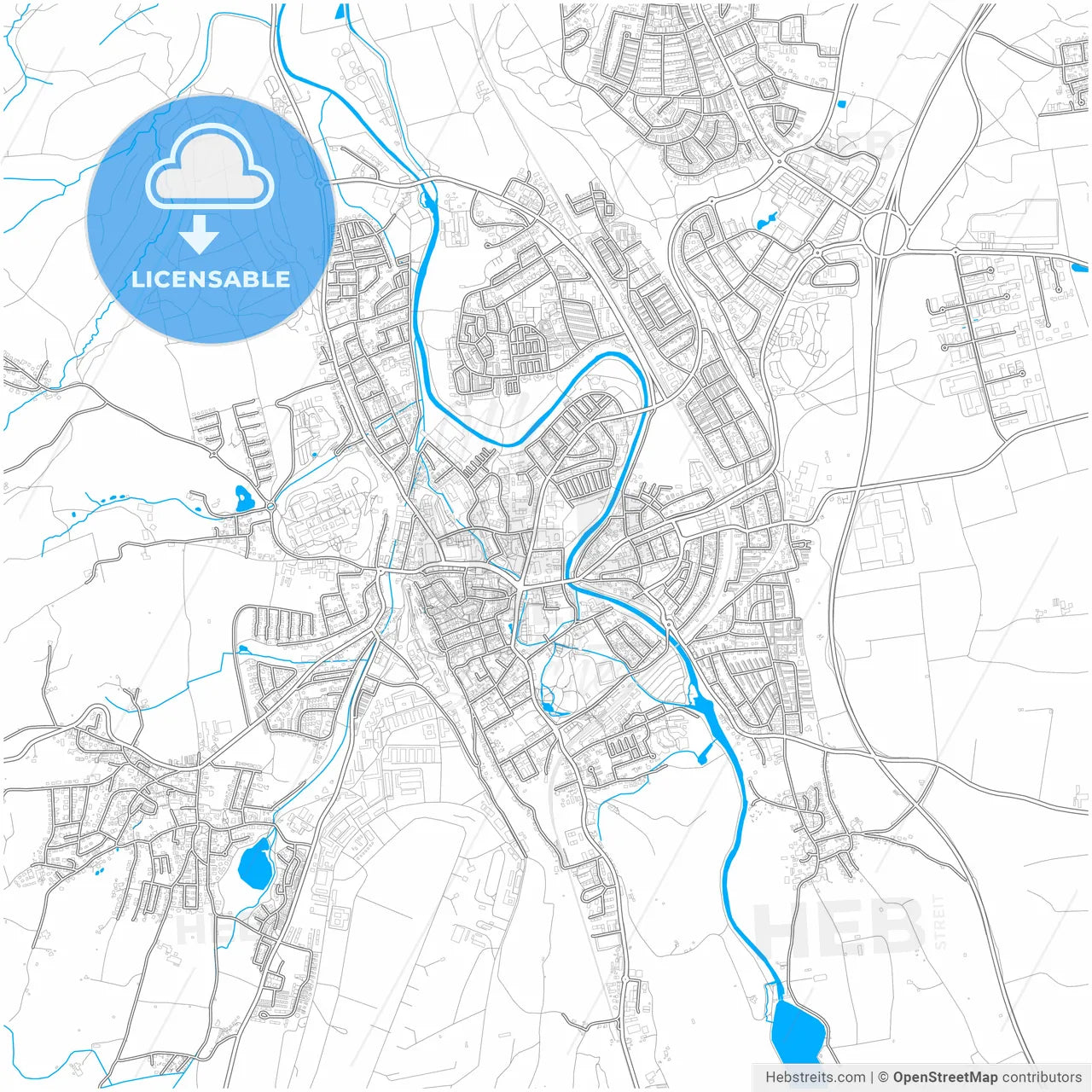 Kaufbeuren, Bavaria, Germany, city map with high resolution roads.
