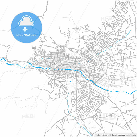 Pejë / Peć, District of Peć, Kosovo, city map with high resolution roads.