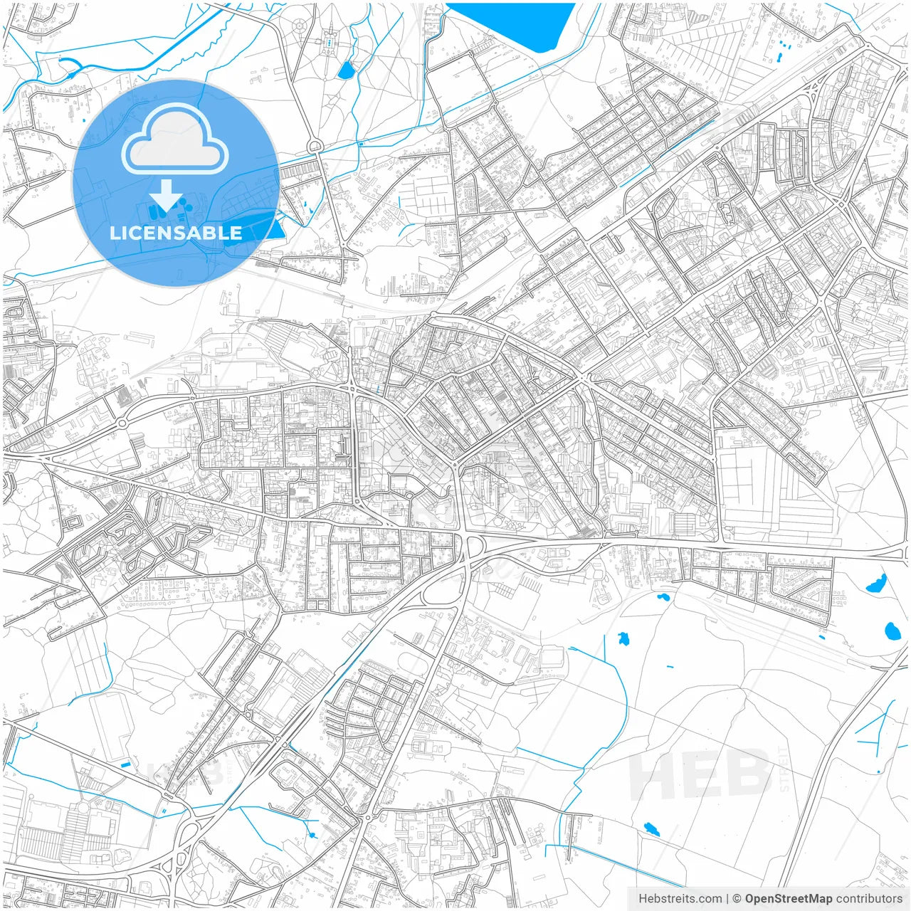 Dąbrowa Górnicza, Silesian, Poland, city map with high resolution roads.