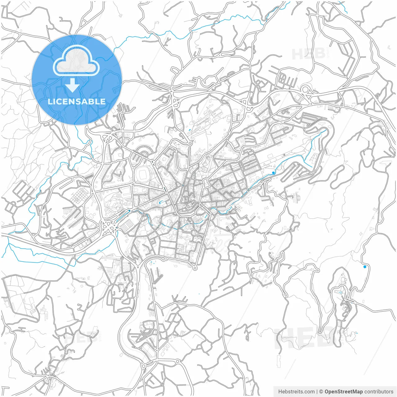 Guimarães, Braga, Portugal, city map with high resolution roads.