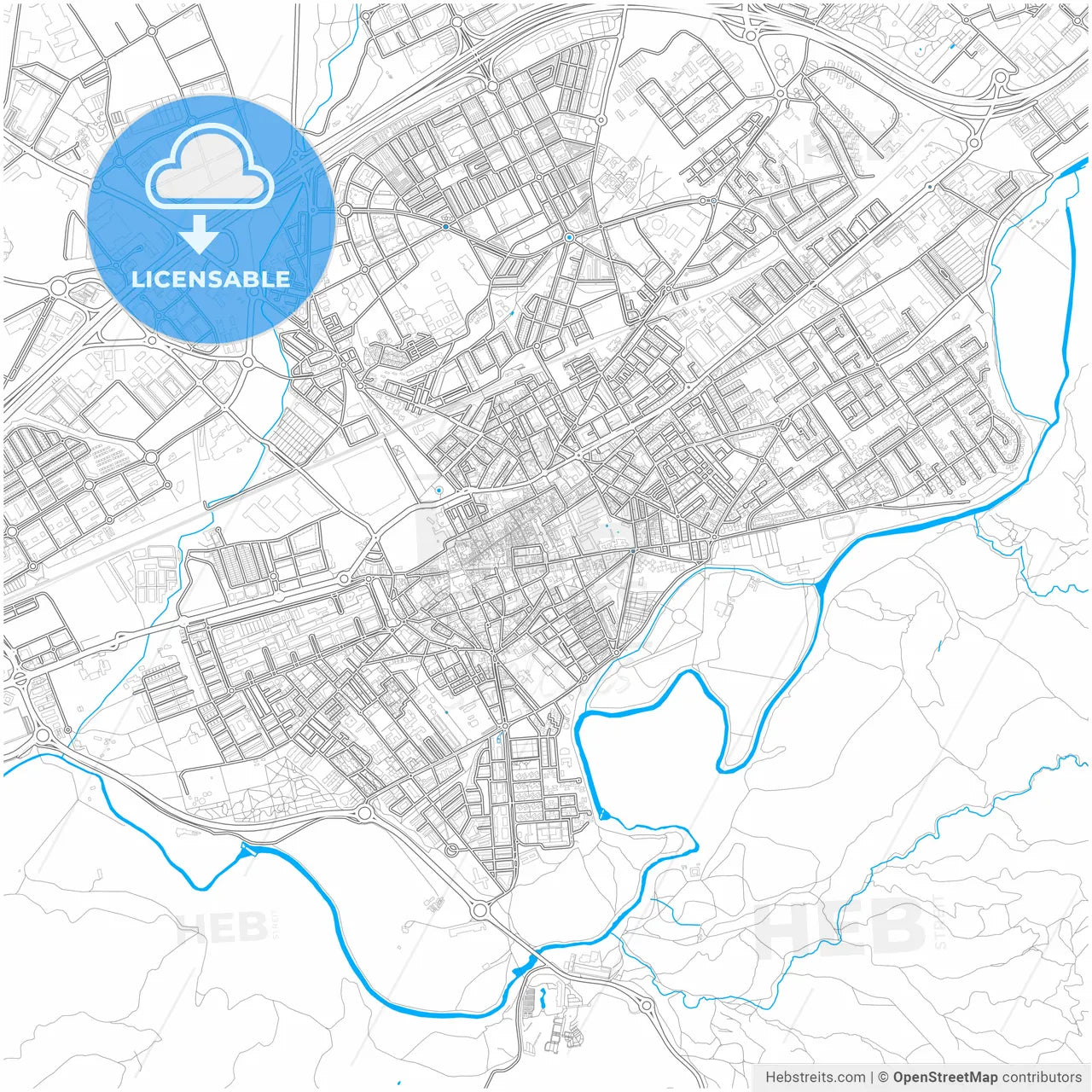 Alcalá de Henares, Madrid, Spain, city map with high resolution roads.