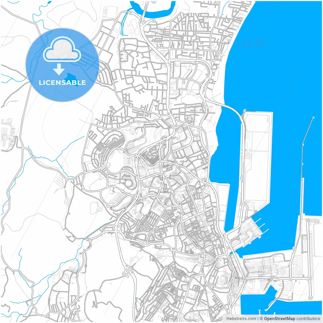 Algeciras, Cádiz, Spain, city map with high resolution roads.