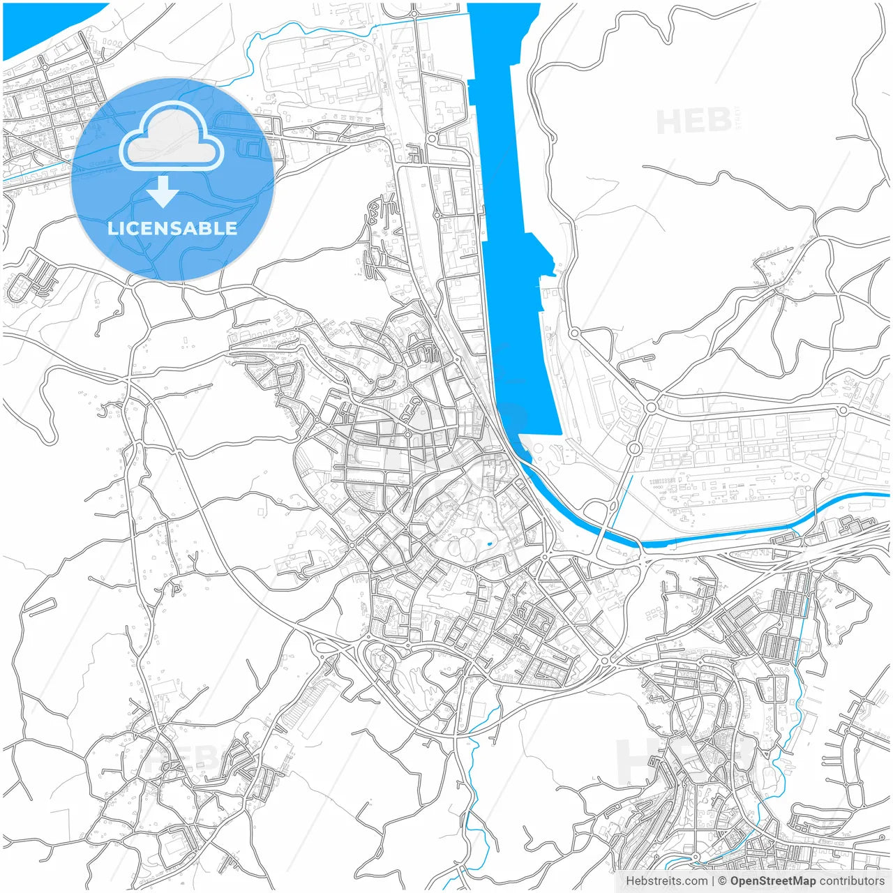 Avilés, Asturias, Spain, city map with high resolution roads.