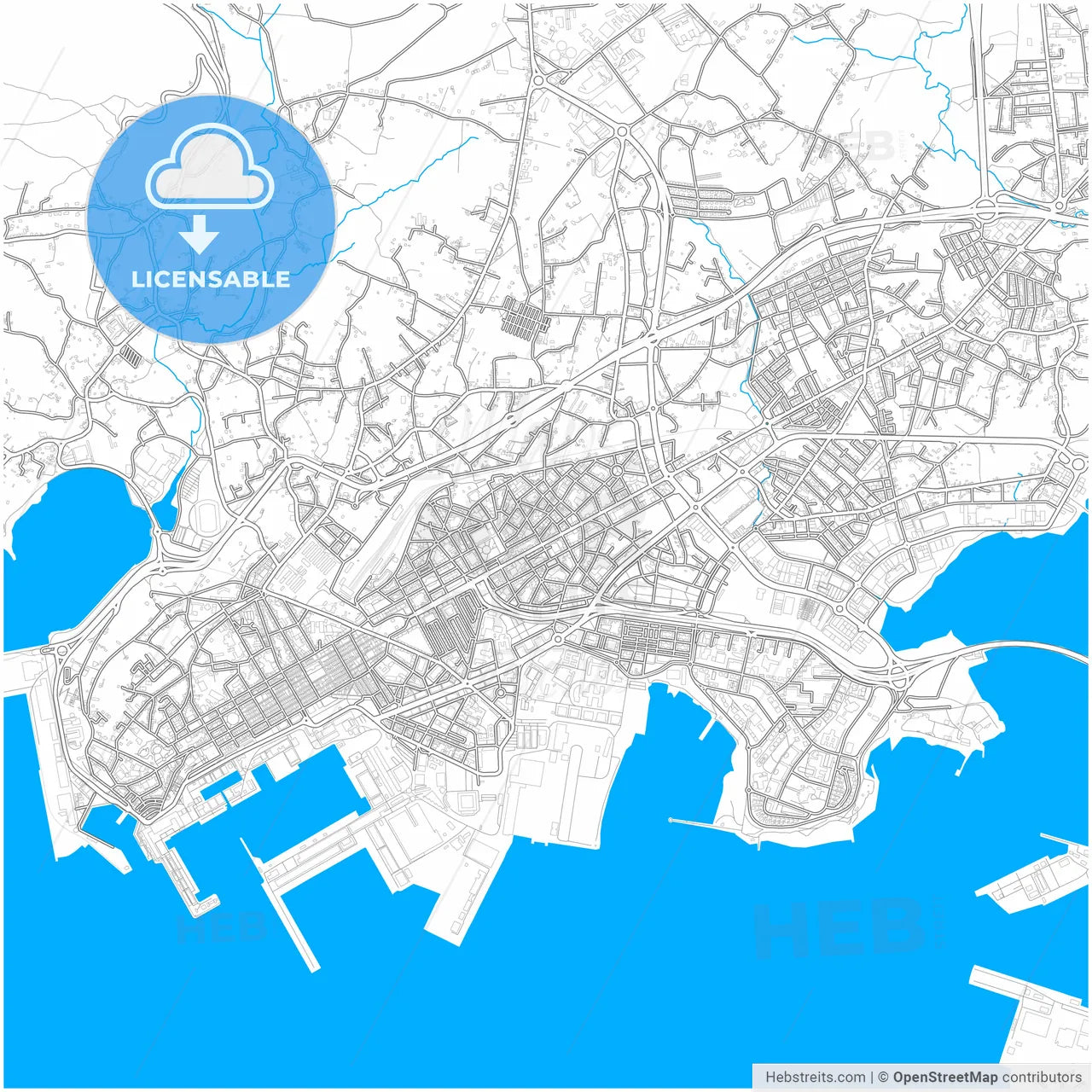 Ferrol, A Coruña, Spain, city map with high resolution roads.