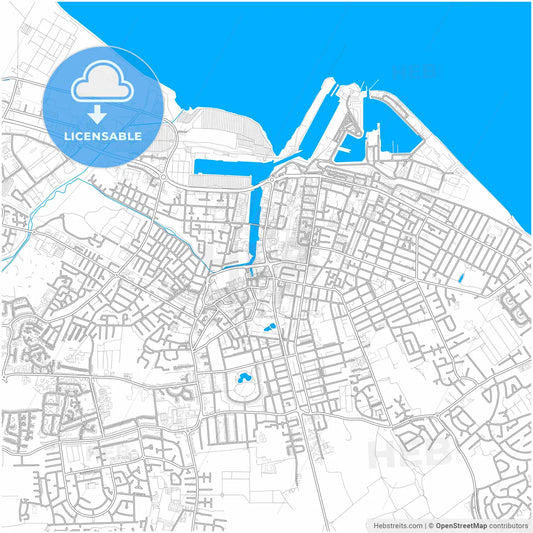 Grimsby, Yorkshire and the Humber, England, city map with high resolution roads.
