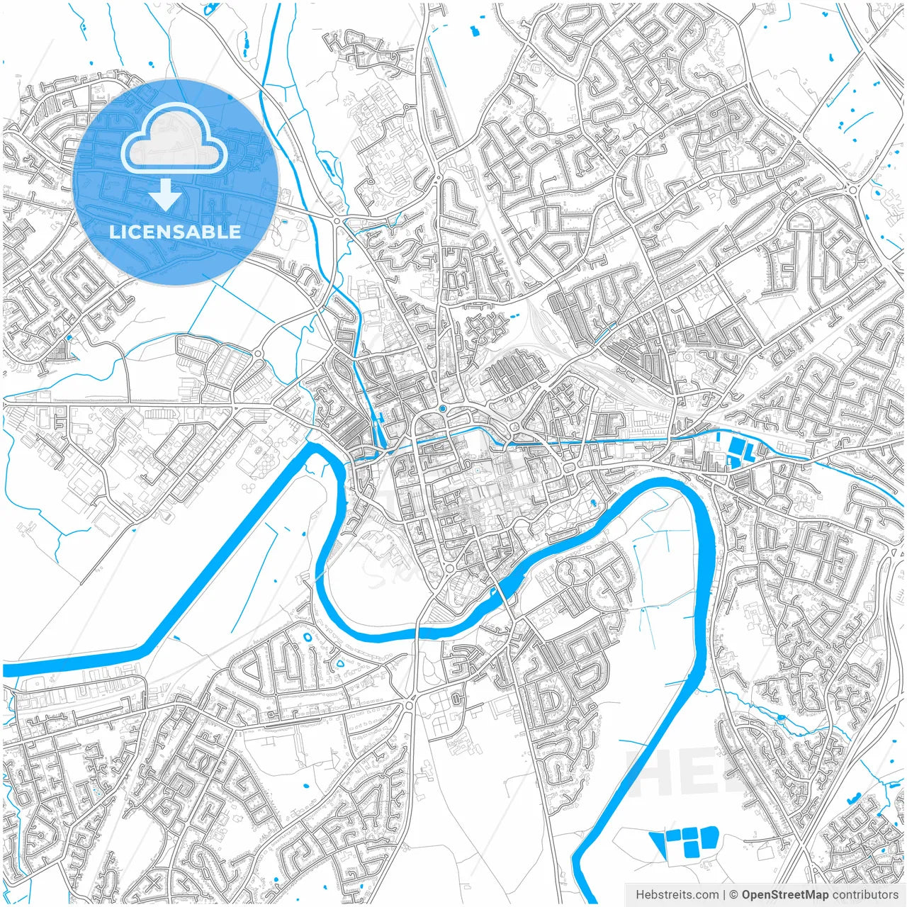 Chester, North West England, England, city map with high resolution roads.