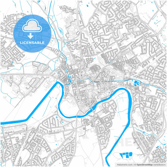 Chester, North West England, England, city map with high resolution roads.