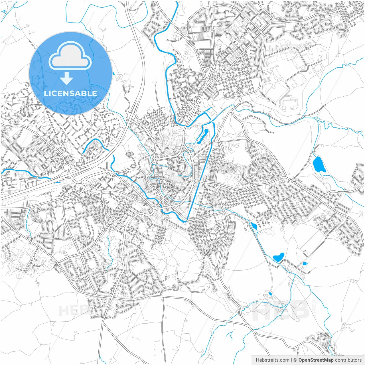 Burnley, North West England, England, city map with high resolution roads.