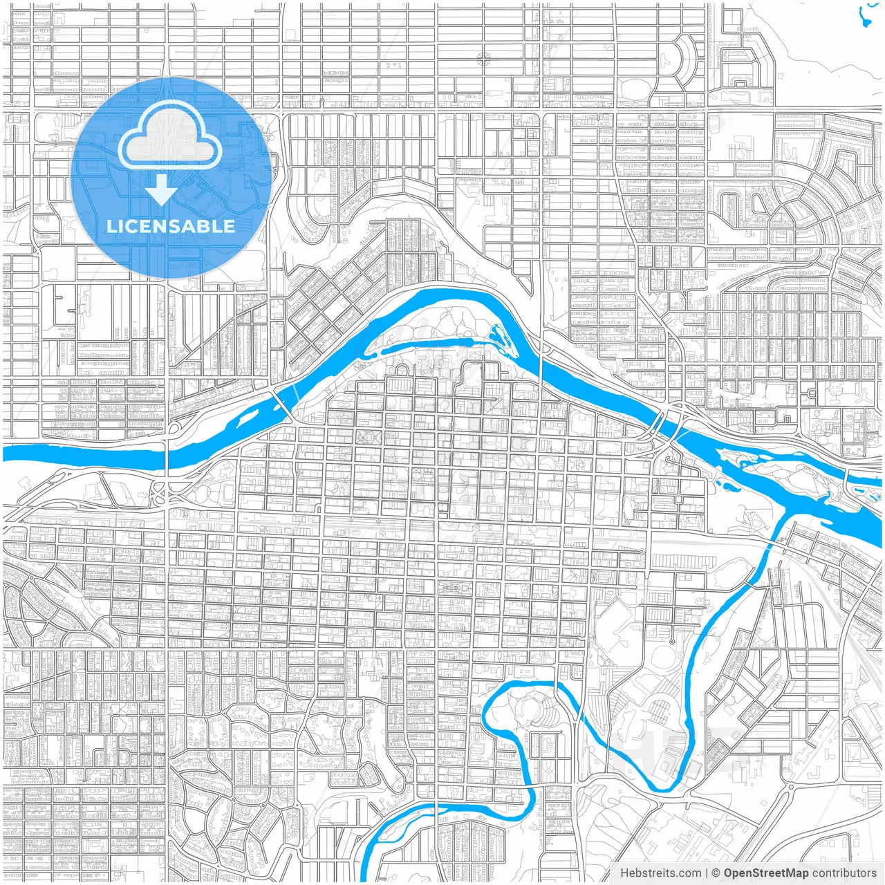 Calgary, Alberta, Canada, city map with high resolution roads.