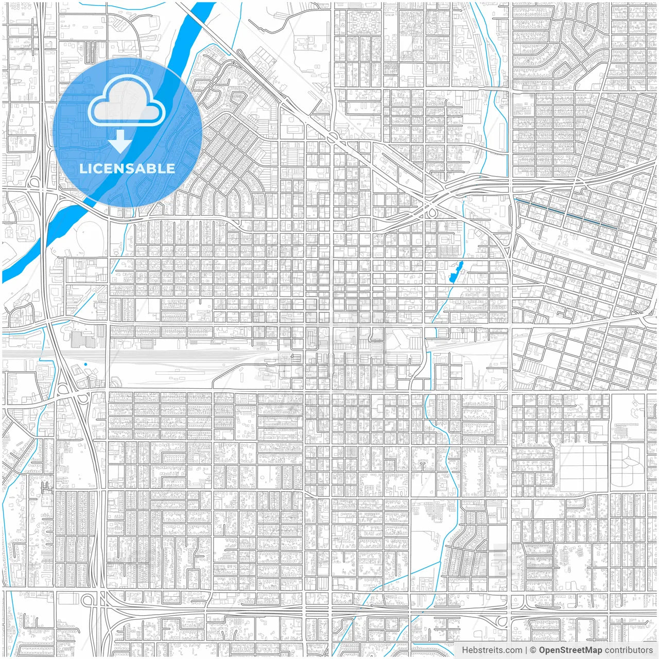 Bakersfield, California, United States, city map with high resolution roads.