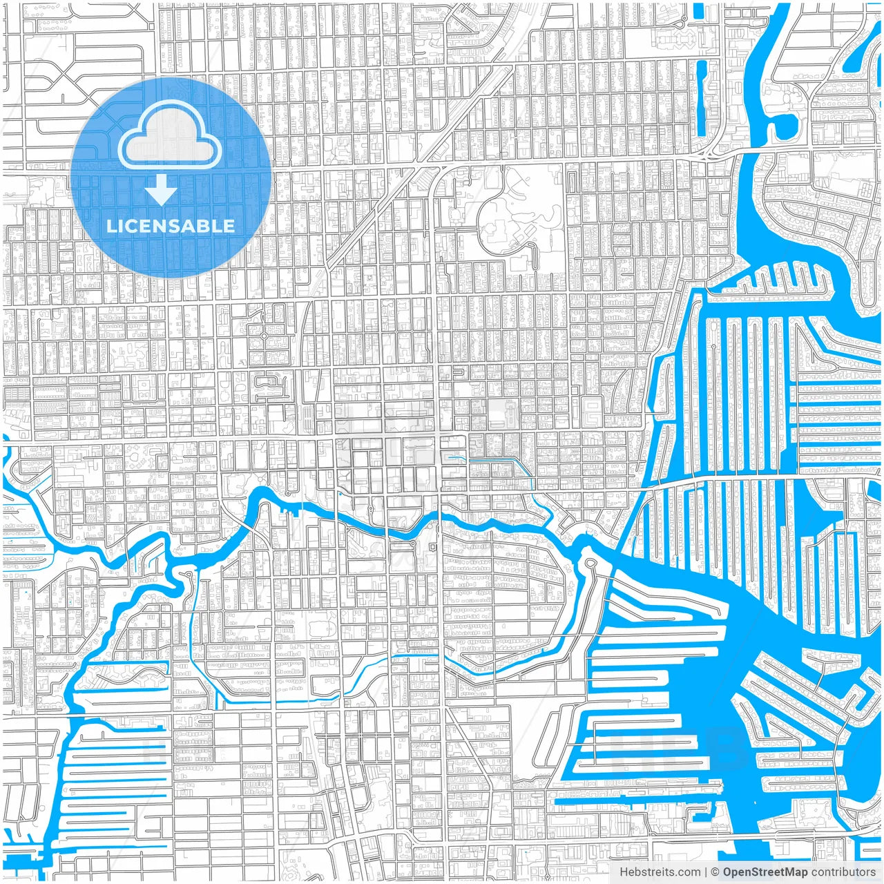 Fort Lauderdale, Florida, United States, city map with high resolution roads.