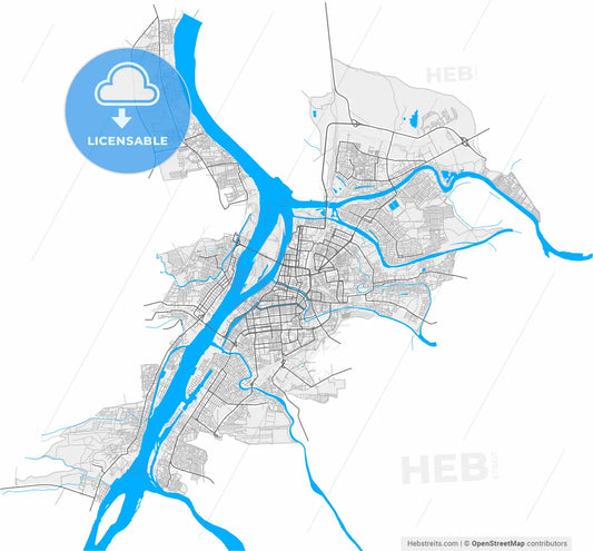 Astrakhan, Astrakhan Oblast, Russia, high resolution vector map - Instant download PDF and JPG